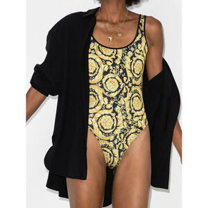NWT Versace One Piece Lycra Vita Recycled Barocco Allover Swimsuit Yellow 4 / L